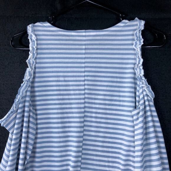 LC Lauren Conrad Womens Shirt Blue White Striped Cold Shoulder Long Sleeve Small - Picture 10 of 11